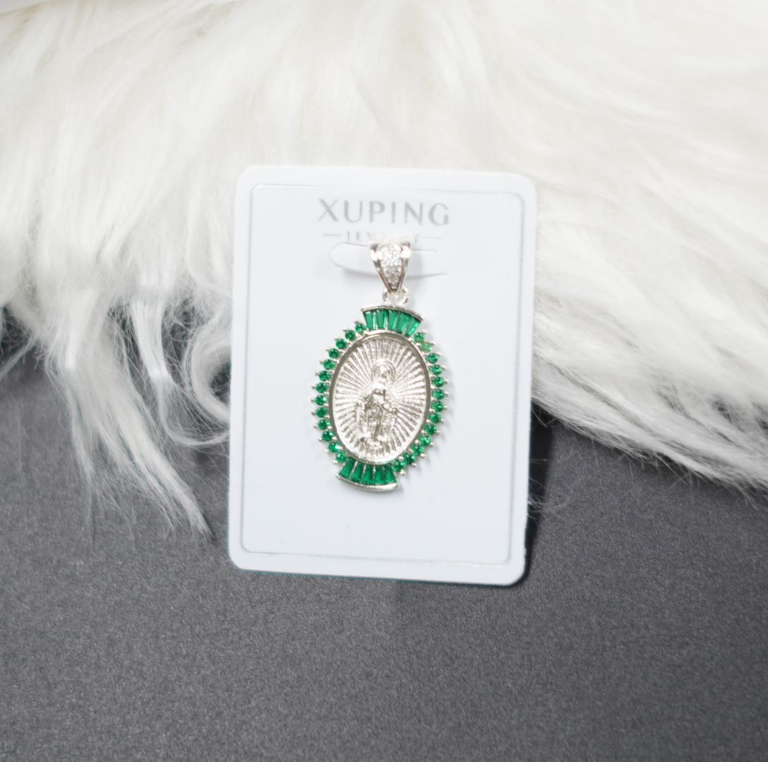 Miniatura 2 de DIJE VIRGEN PLATEADO PIEDRAS VERDES